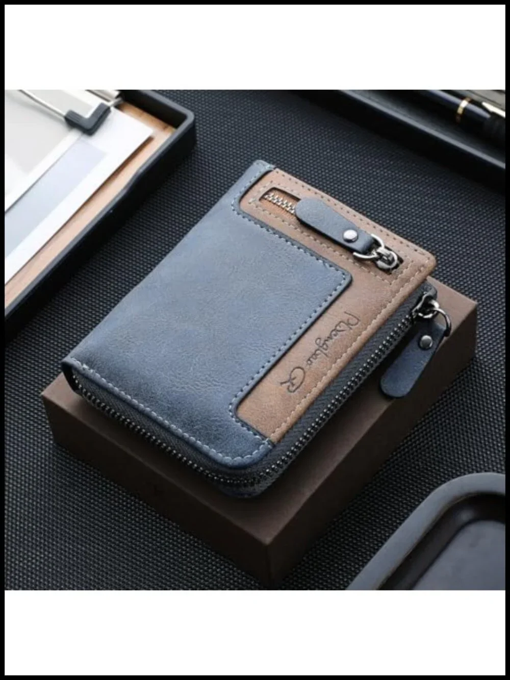 Men's Bifold Zipper Wallet Vintage Patchwork Card Holder with Coin Pocket